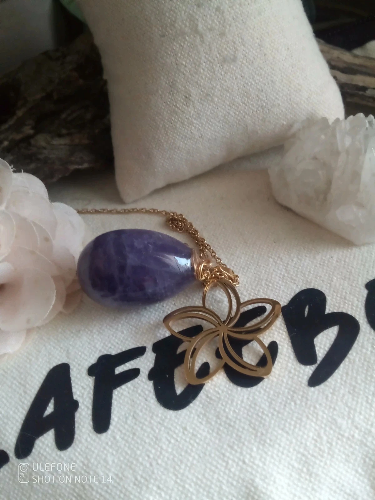 Collier bohème améthyste et fleur dorée – photo 4